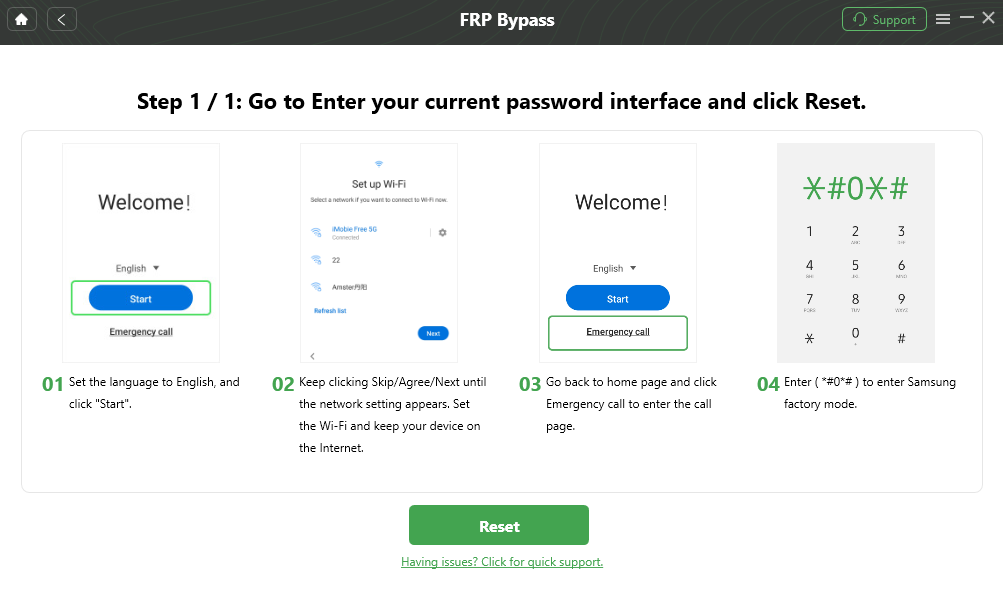 Enter the Current Password Interface and Click Reset