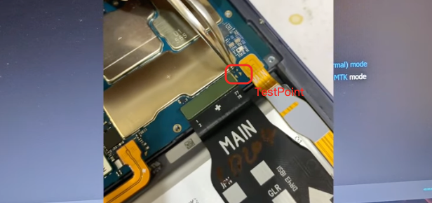 Samsung Galaxy A55 with the EUB mode test points